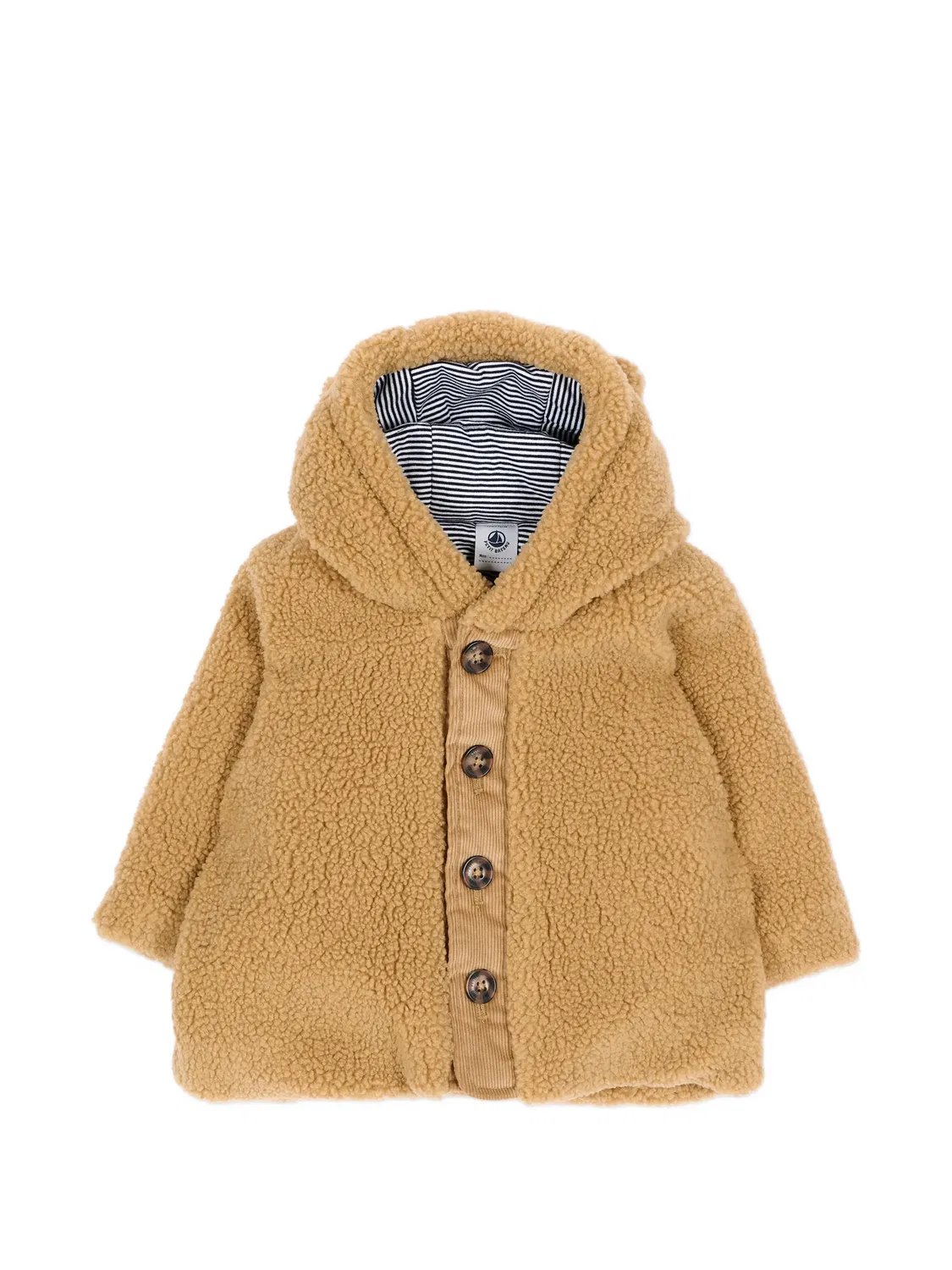 Шуба из искусственного меха с капюшоном Petit Bateau, нейтральные цвета