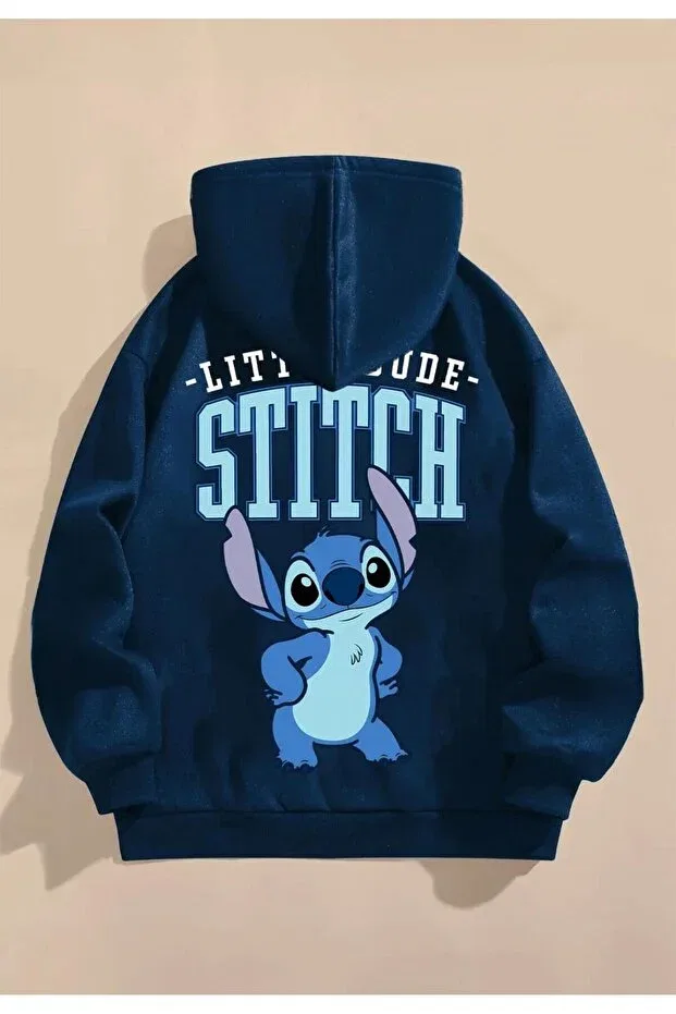 Детское худи для девочек с принтом Little Dude Stitch Machetta, Navy Blue