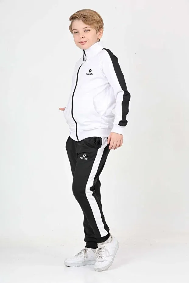 Детский спортивный костюм для мальчиков с принтом Run Life, White Black — фото 3