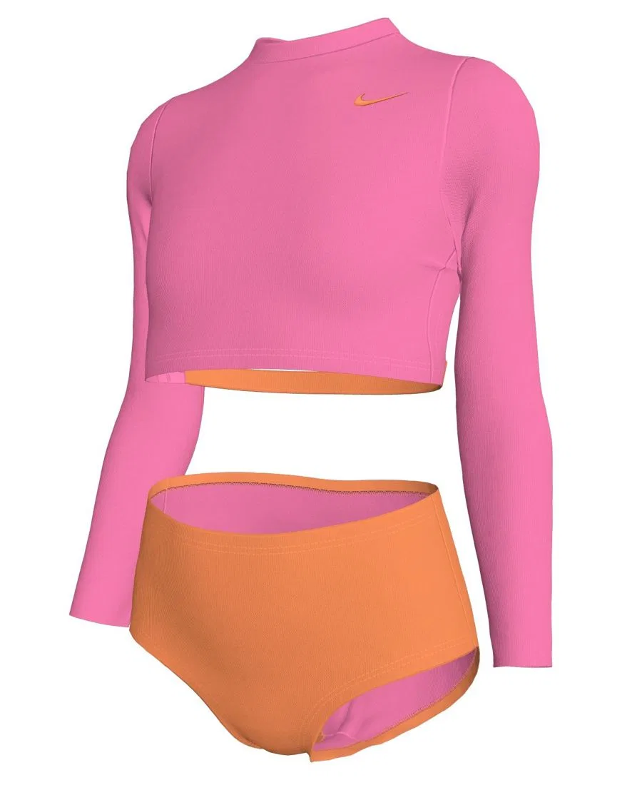 Комплект для плавания с длинным рукавом и высокой талией Nike, Pink/Orange — фото 3