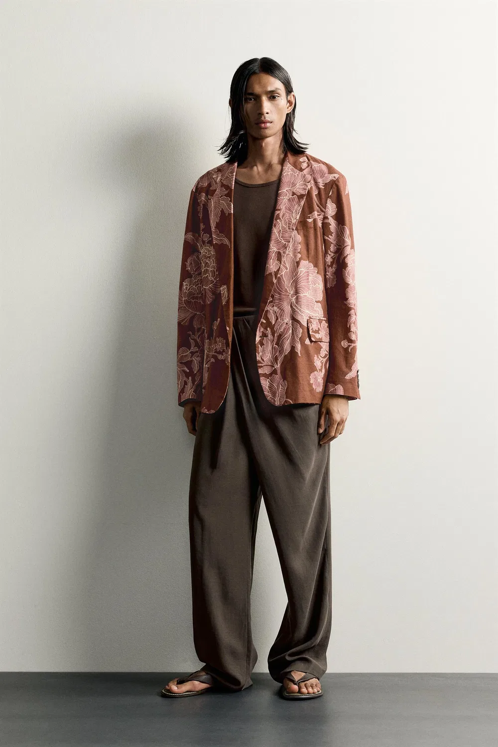 Блейзер свободного кроя из льняной смеси с принтом, лимитированная серия. ZARA, Printed