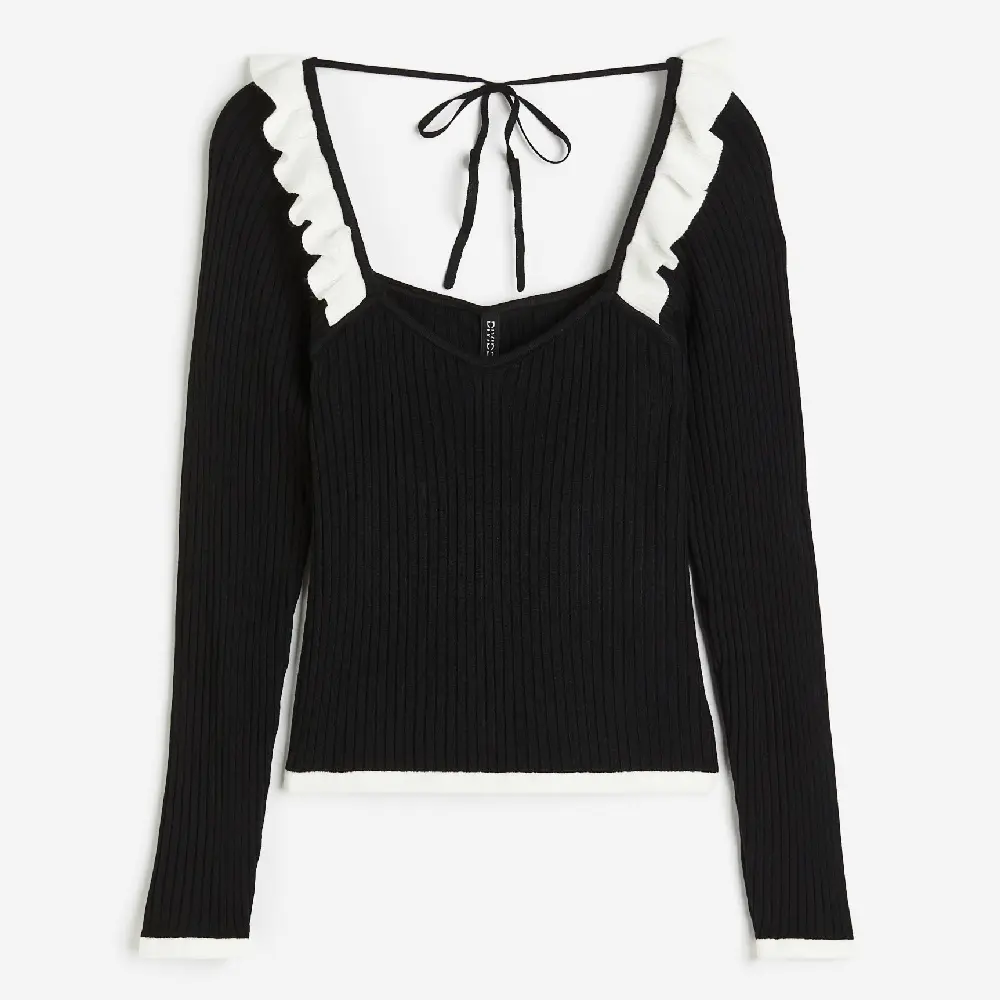 

Топ H&M Ruffle-trimmed Rib-knit, черный