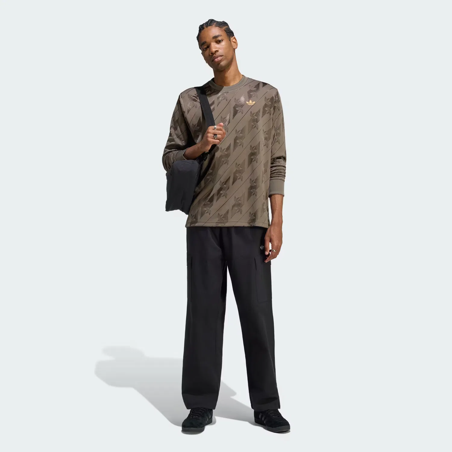 Мужская жаккардовая футболка с длинным рукавом Trefoil Adidas Originals, Branch — фото 3