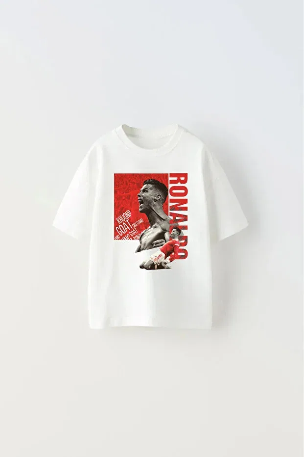 Детская футболка для девочек с принтом C.Ronaldo Printed Children's Basic T-Shirt Vizyon Ikra, White