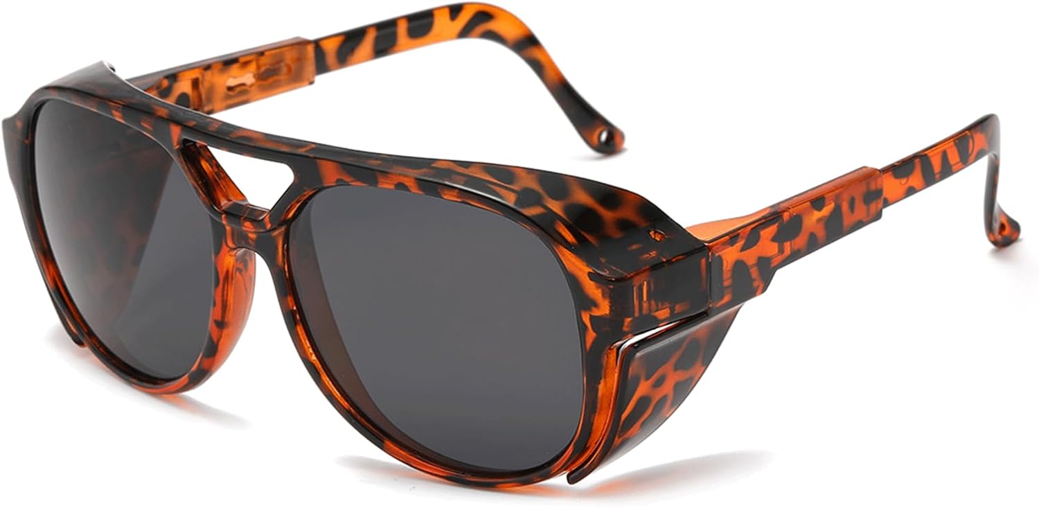 

Поляризованные классические готические солнцезащитные очки в стиле стимпанк YAMEIZE - защита от УФ-излучения, круглые очки в стиле панк для вождения и активного отдыха, подходят для мужчин и женщин, Leopard Grey