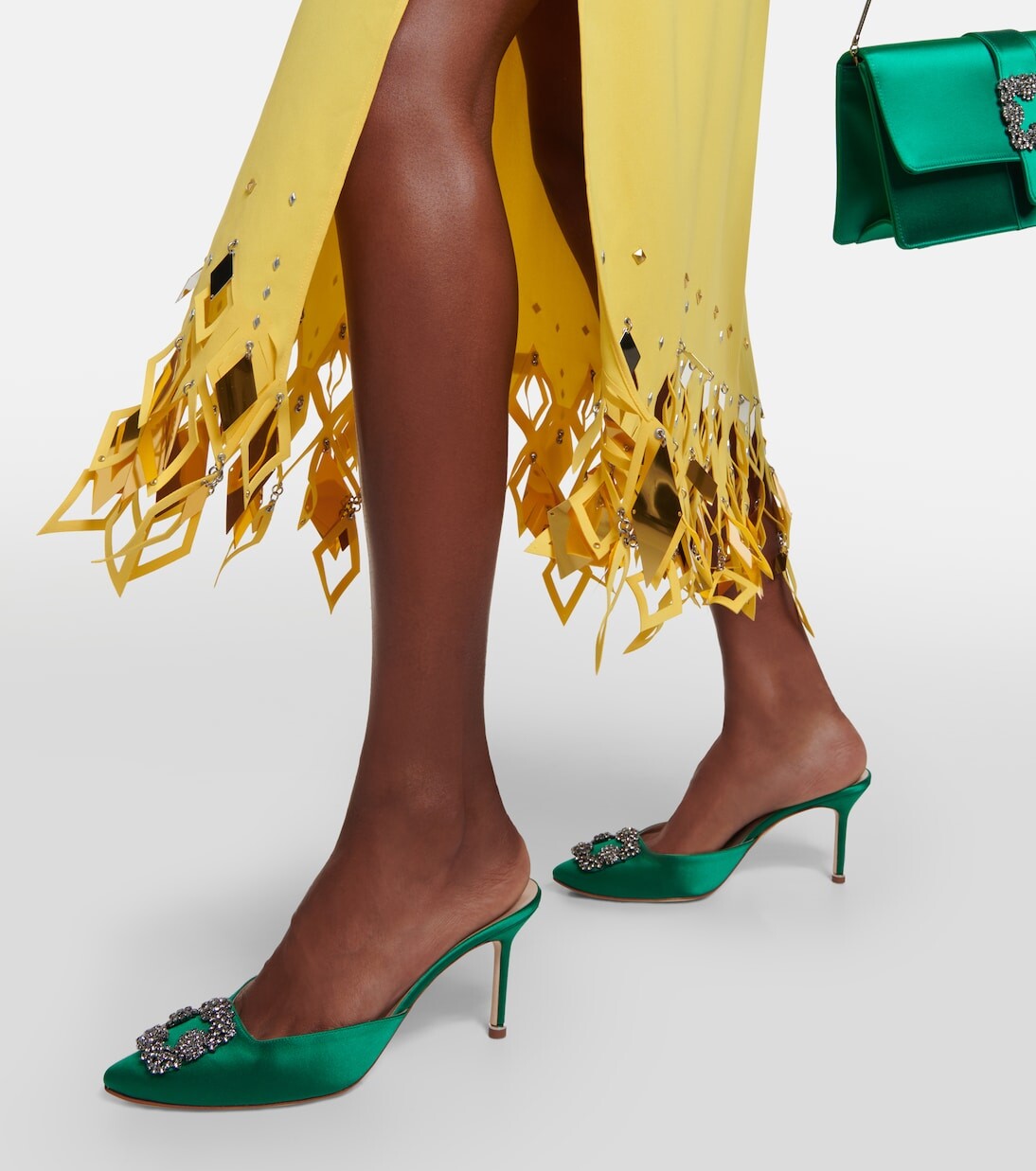 Атласные туфли-мофели hangisimu 70 с декором Manolo Blahnik, зеленый — фото 4
