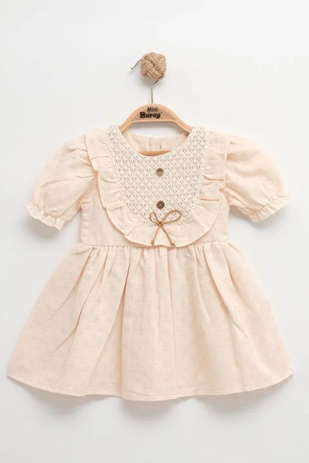 Детское платье для девочек с кружевным воротником Lace Collar Ruffle Baby Girl Dress Mbk Garden, Beige