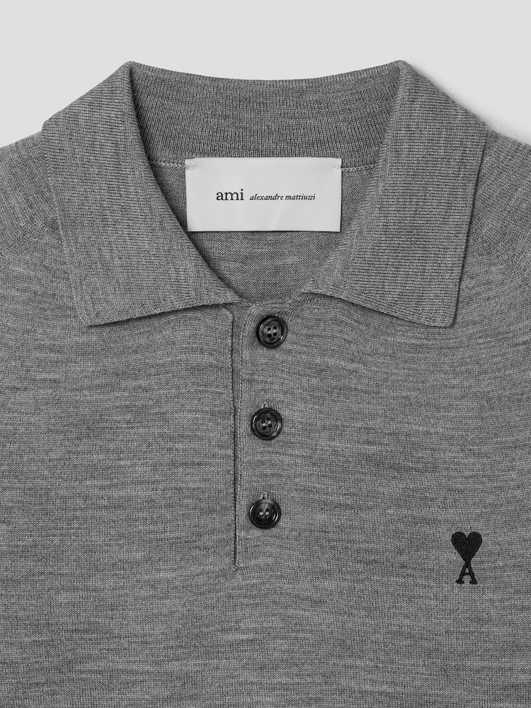 Свитер Polo с контрастным Ami De Coeur AMI PARIS, Grey — фото 3