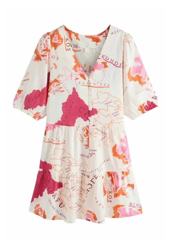 Платье-рубашка с принтом Shirt dress, Next, Pink Map Print, розовый