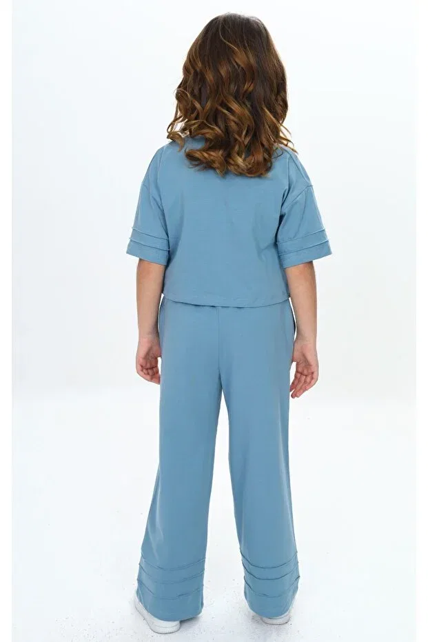Детский комплект для девочек ribbed detailed crop tracksuit set Toontoy, Blue — фото 3