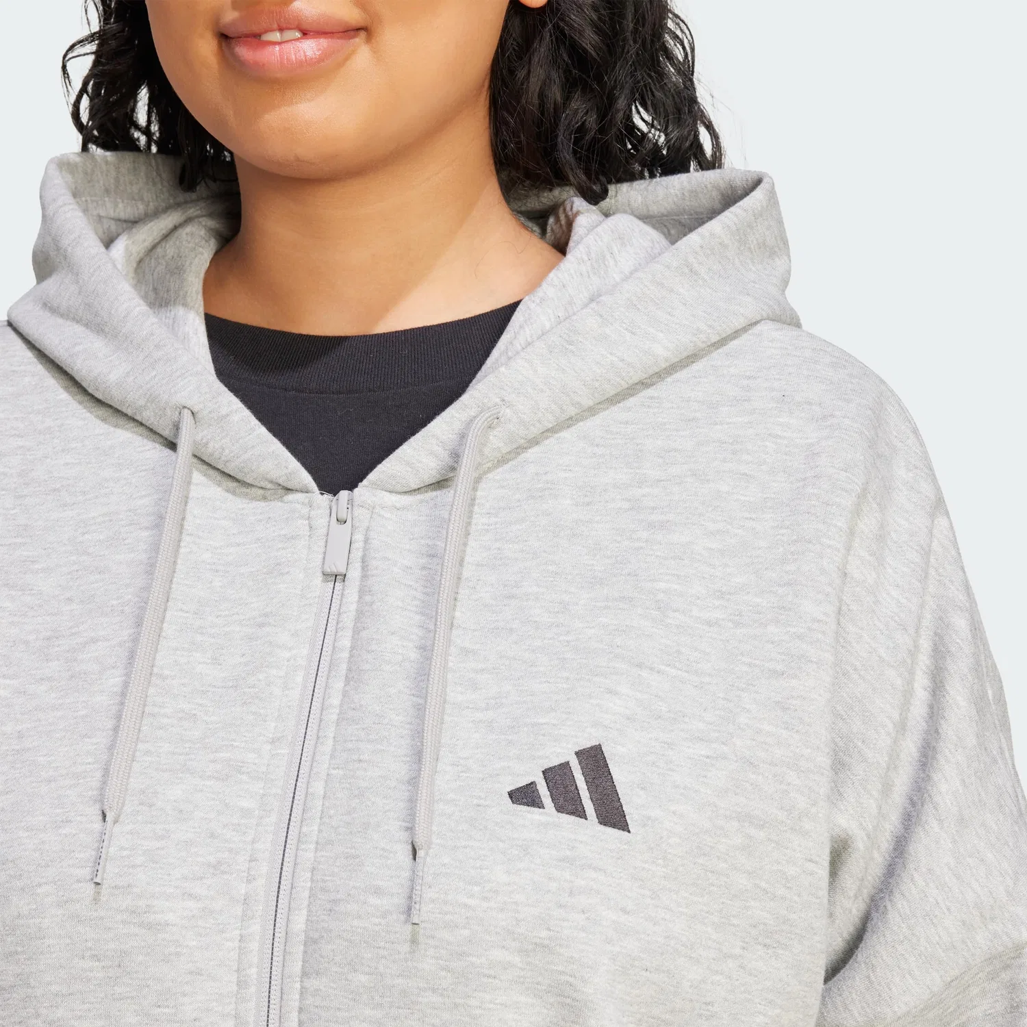 Женский худи с молнией Essentials 3 Stripes adidas, Medium Grey Heather / Black — фото 2