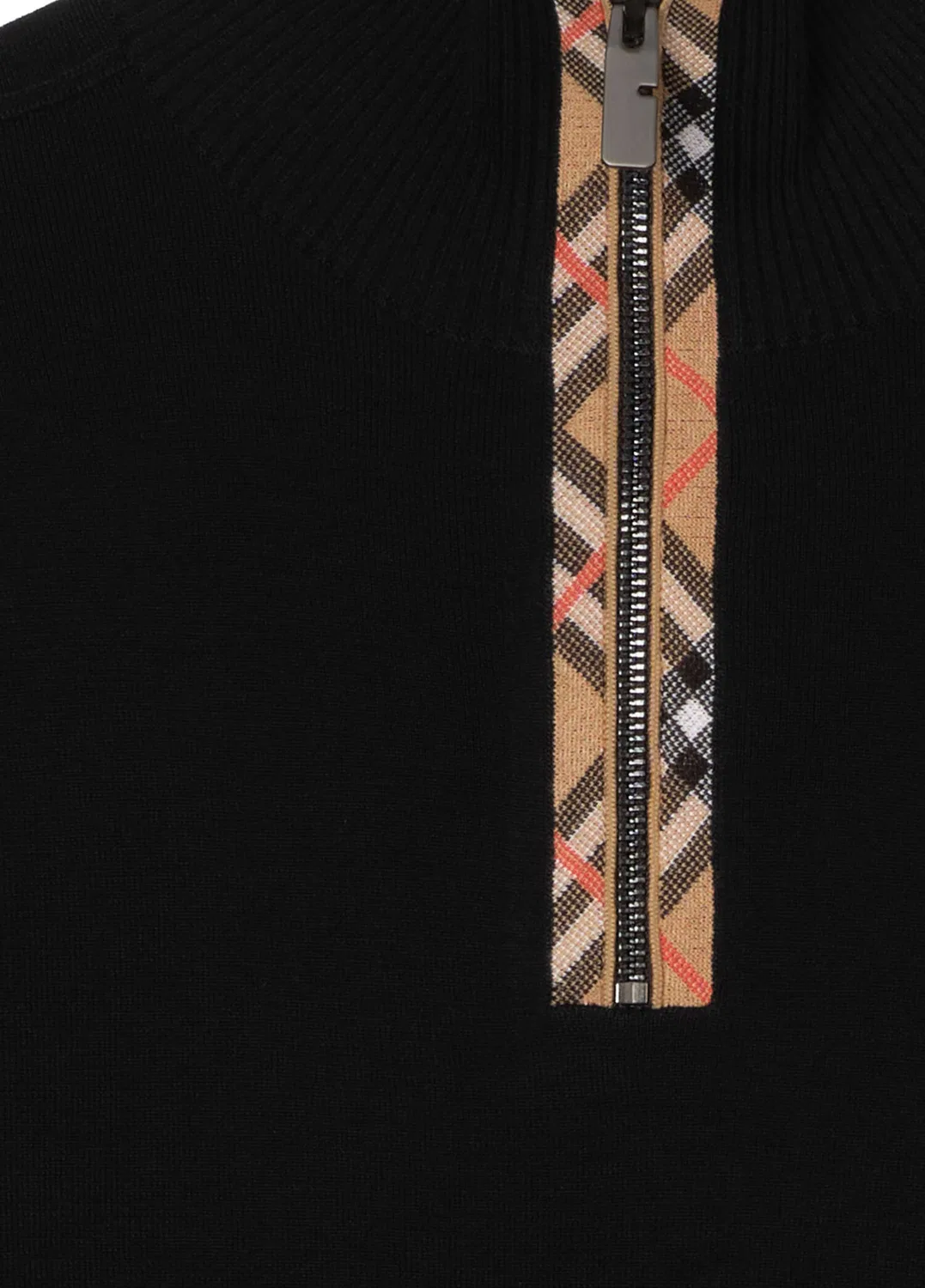 Свитер Burberry Check Trim Wool Half-Zip, черный — фото 4
