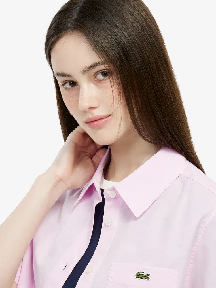 Рубашка LACOSTE JP Cotton Linen, с коротким рукавом, розовая — фото 2