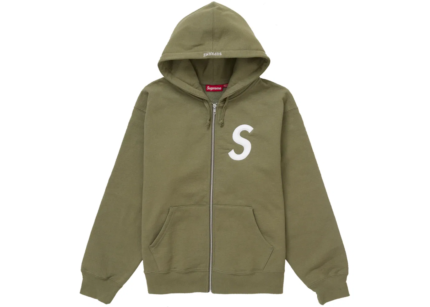 Мужская худи с молнией S Logo Zip Up Hooded Sweatshirt Supreme, Light Olive