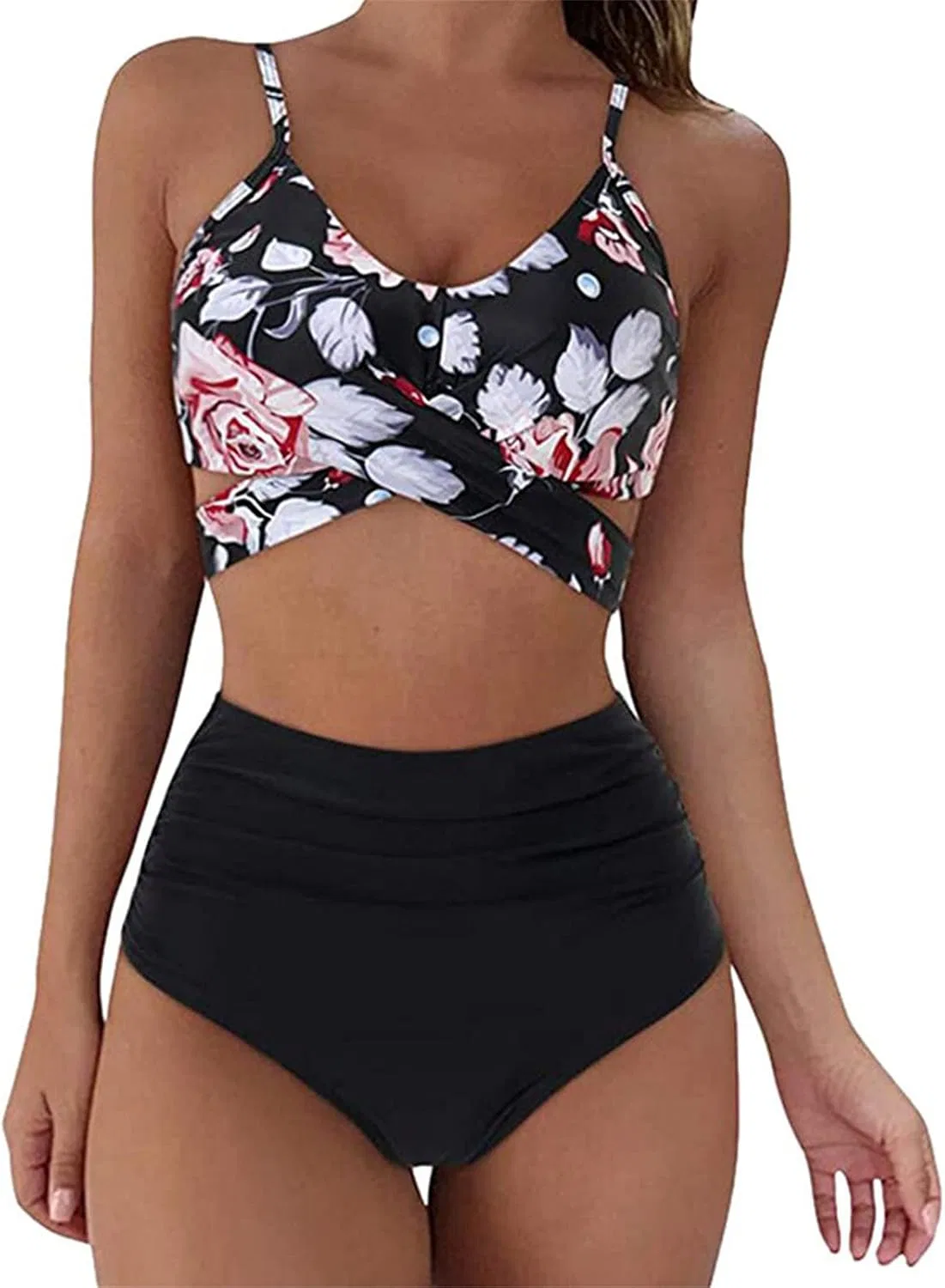 Женский бикини-комплект с запахом Plus Size Push Up High Waisted, Black