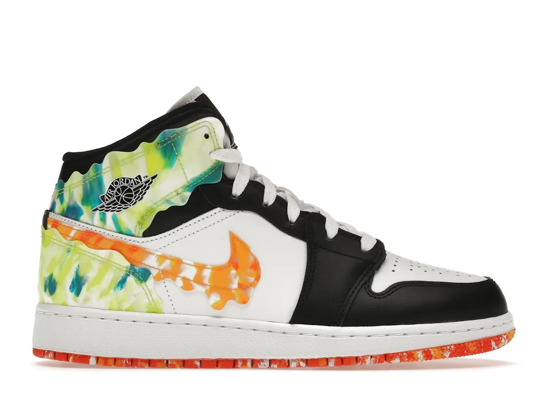 Детские кроссовки для мальчиков с текстурным дизайном Jordan 1 Mid SE Slim Vortex Jordan, Black/Team Orange/Kumquat/White