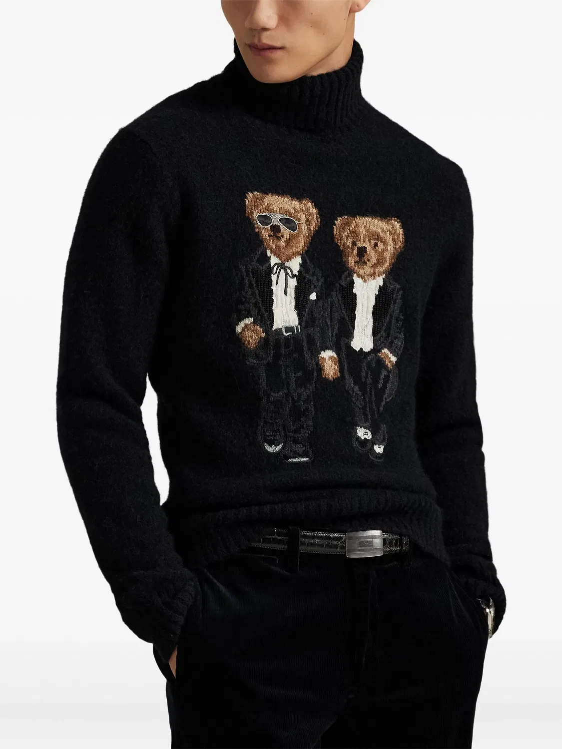 Пуловер с воротником-стойкой и вышивкой медведя Polo Ralph Lauren, черный — фото 2