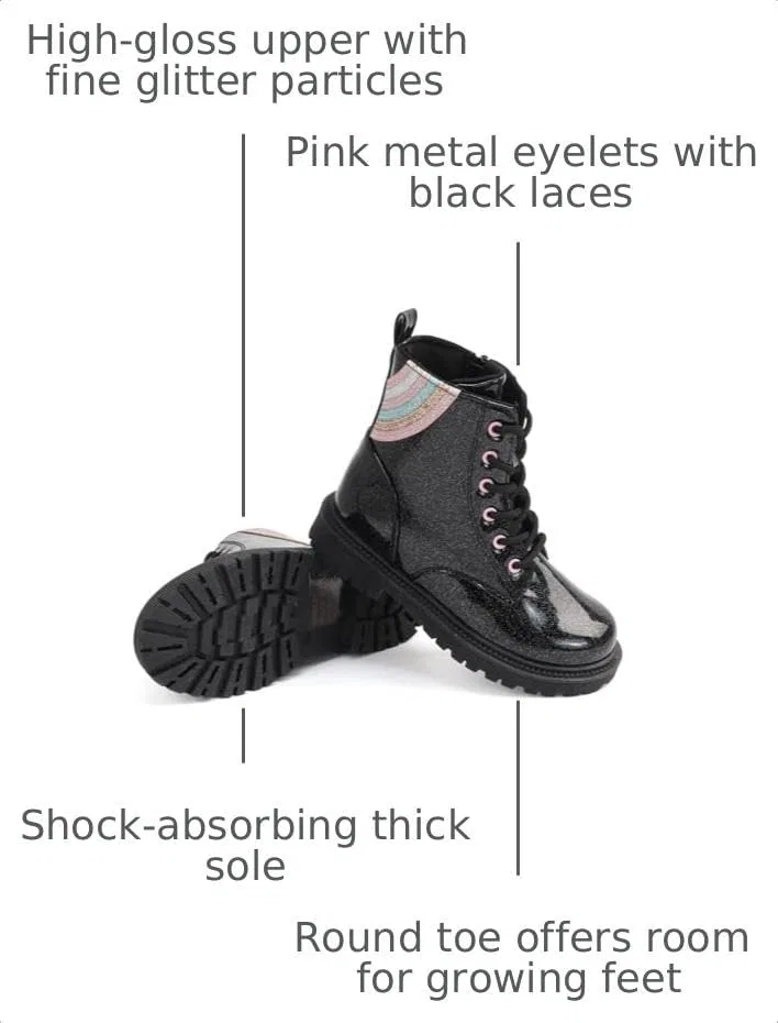 Детские ботинки для девочек с цепочкой Glamor Chaser, Black-Pink Rain Bow — фото 3