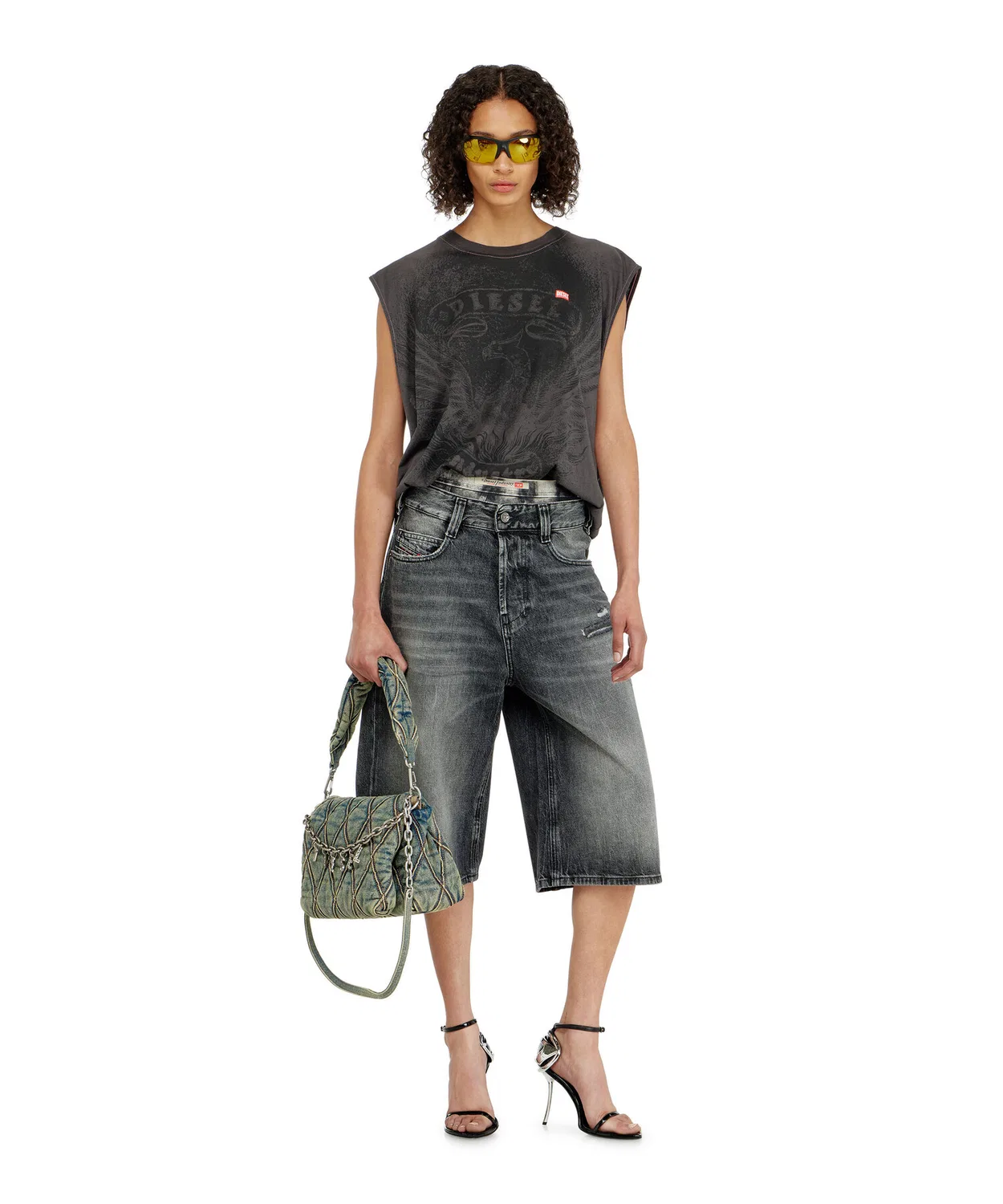 Мужские джинсовые шорты с потертостями D-ENIM-M-SHORT DIESEL, Black — фото 4