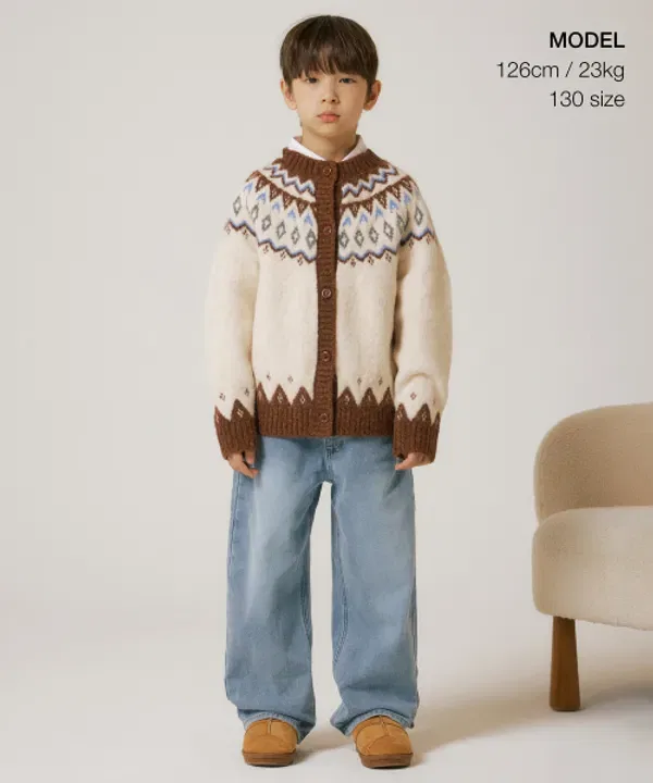 Кардиган с круглым вырезом, Fair Isle, Musinsa Standard Kids, кремовый — фото 2