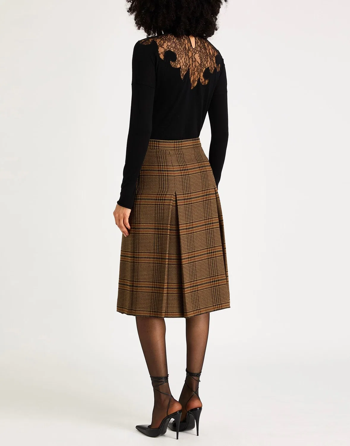 Женская юбка плиссе с принтом Glen Plaid Saint Laurent, светло-коричневый — фото 3