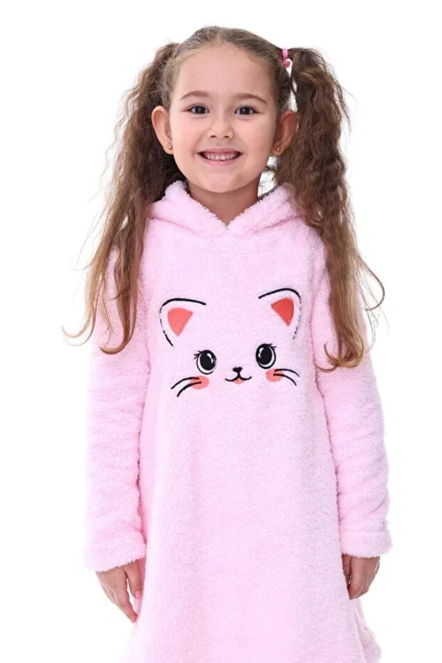Детское платье для девочек с капюшоном Aden Kids, Pink Plush Dress — фото 3