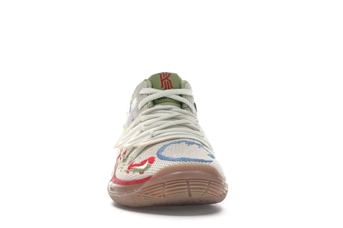Детские кроссовки для мальчиков с принтом Nike Kyrie 5 Bandulu (GS), Light Bone/Green-Red — фото 2