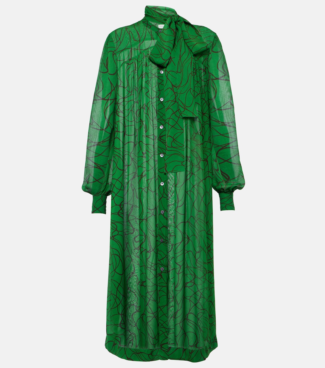 

Платье миди из жоржета с принтом Dries Van Noten, зеленый