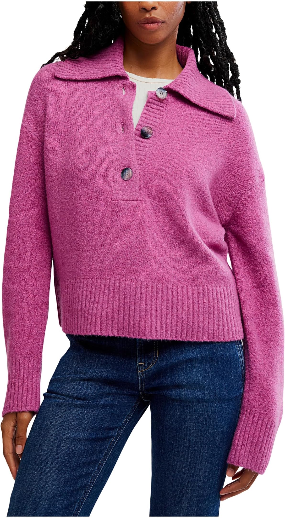 

Свитер Free People Women's Trading Up Polo, Magenta Haze Melange