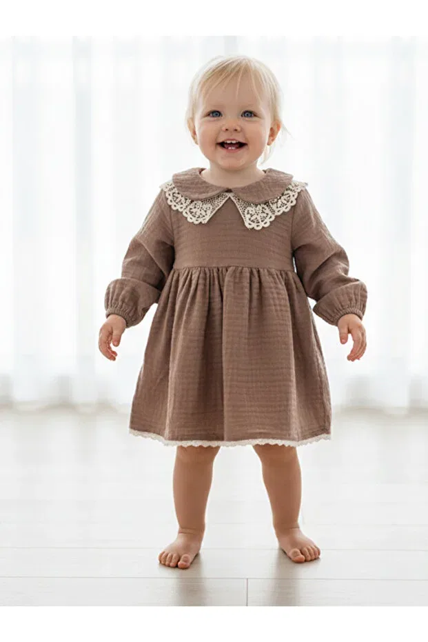 Детское платье для девочек с кружевным воротником Look Design, Brown