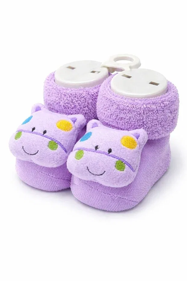 Детские носочки для новорожденных хлопковые с гремящей игрушкой Akface, Purple — фото 2