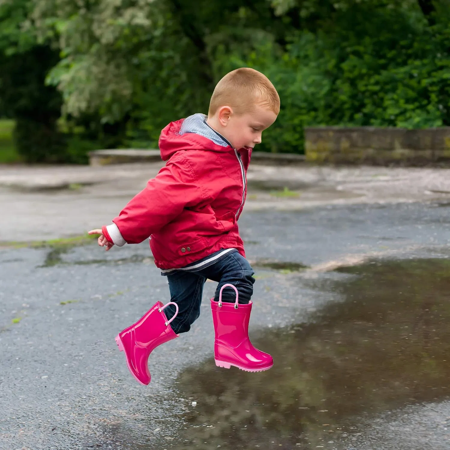 Детские сапоги дождевые с принтом Puddle Play, Fuchsia Light Pink Trimming — фото 2