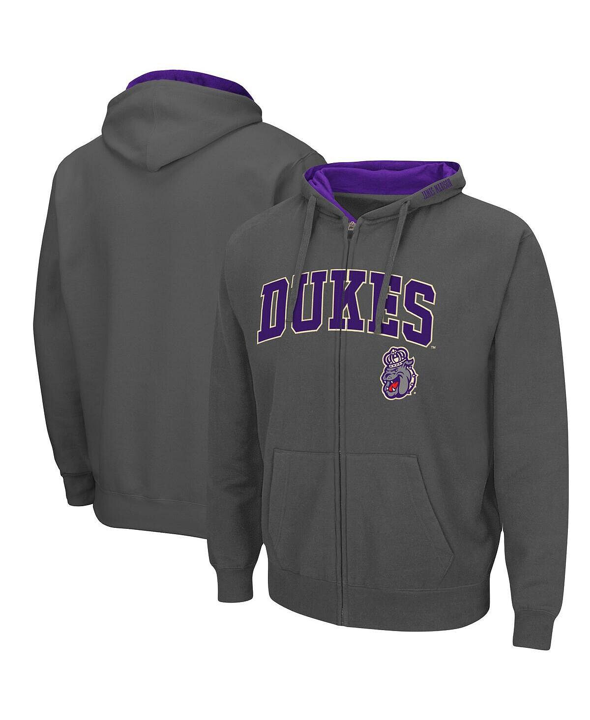 

Мужская темно-серая толстовка с капюшоном james madison dukes arch logo 3.0 с молнией во всю длину Colosseum, мульти