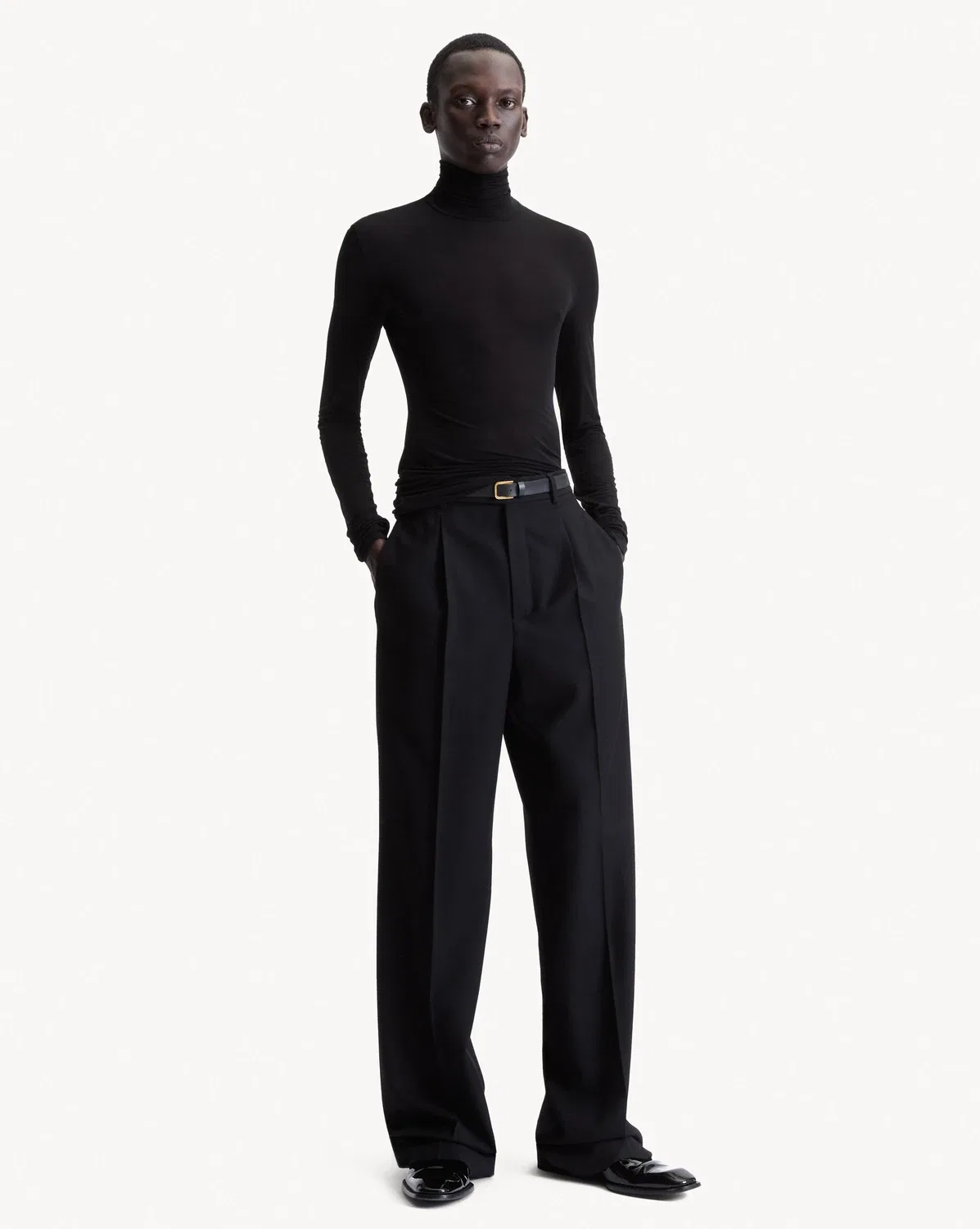 Прямые брюки из ворсованной шерстяной фланели Saint Laurent, синий — фото 2