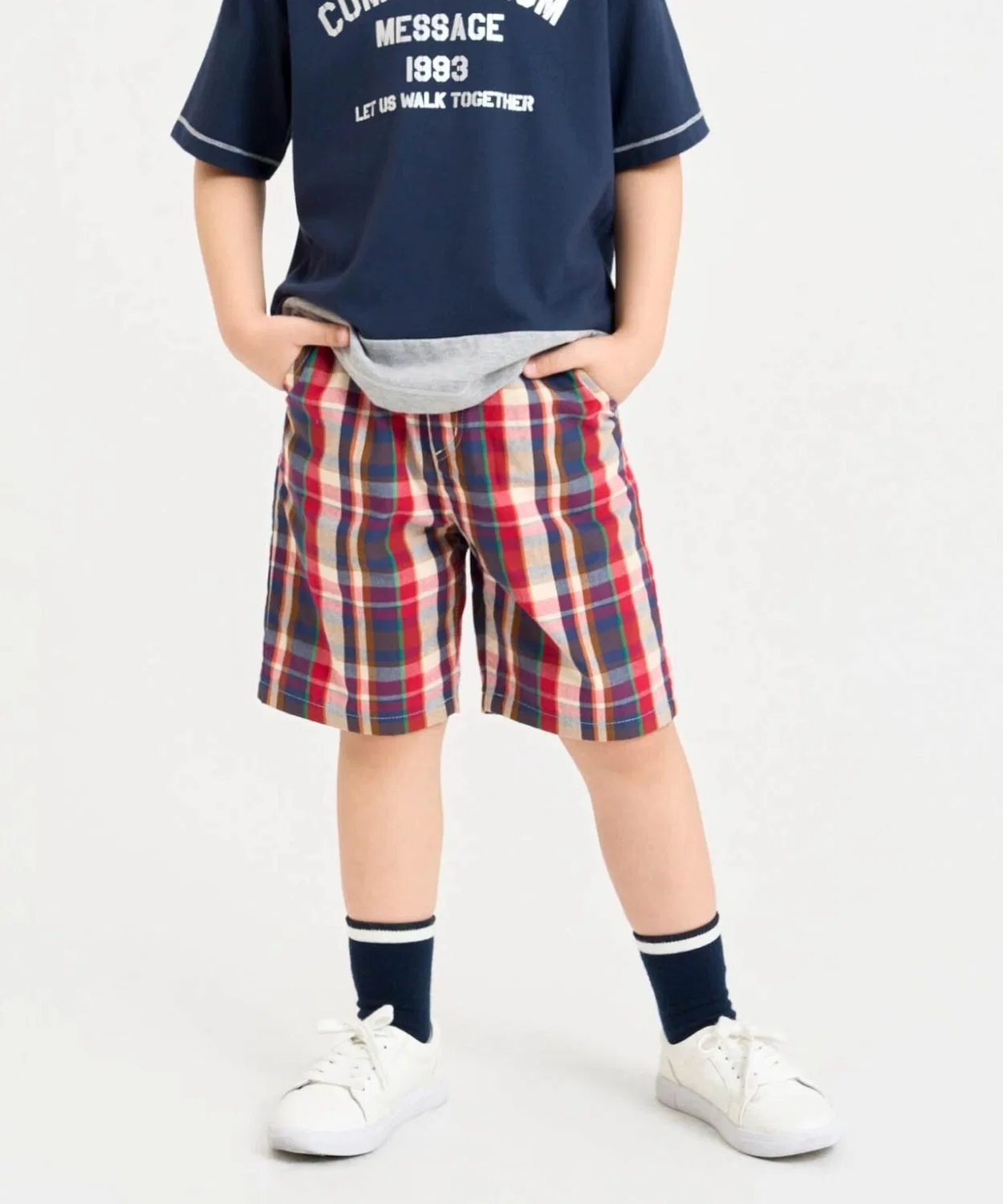 Детские шорты с принтом в клетку Madras Check COMME CA ISM, Red