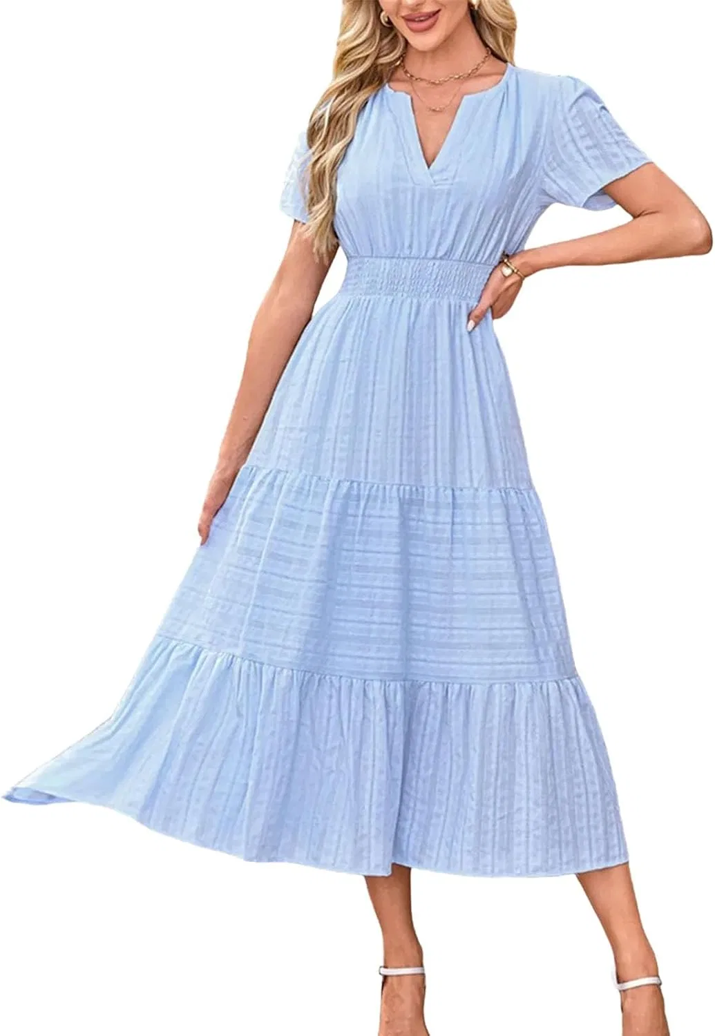Женское платье A-силуэта с V-образным вырезом Generic, Light Blue