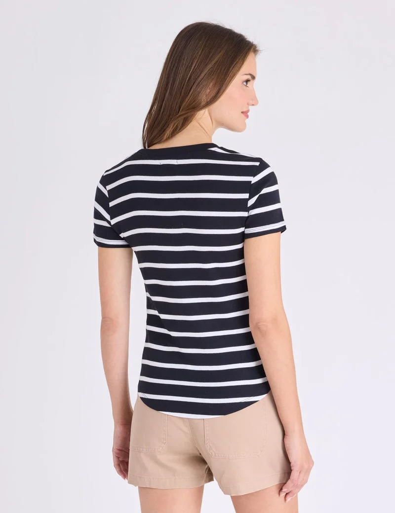 Женская футболка U.S. Polo Assn. Stripe Semi Scoop Neck, черный/белый — фото 2
