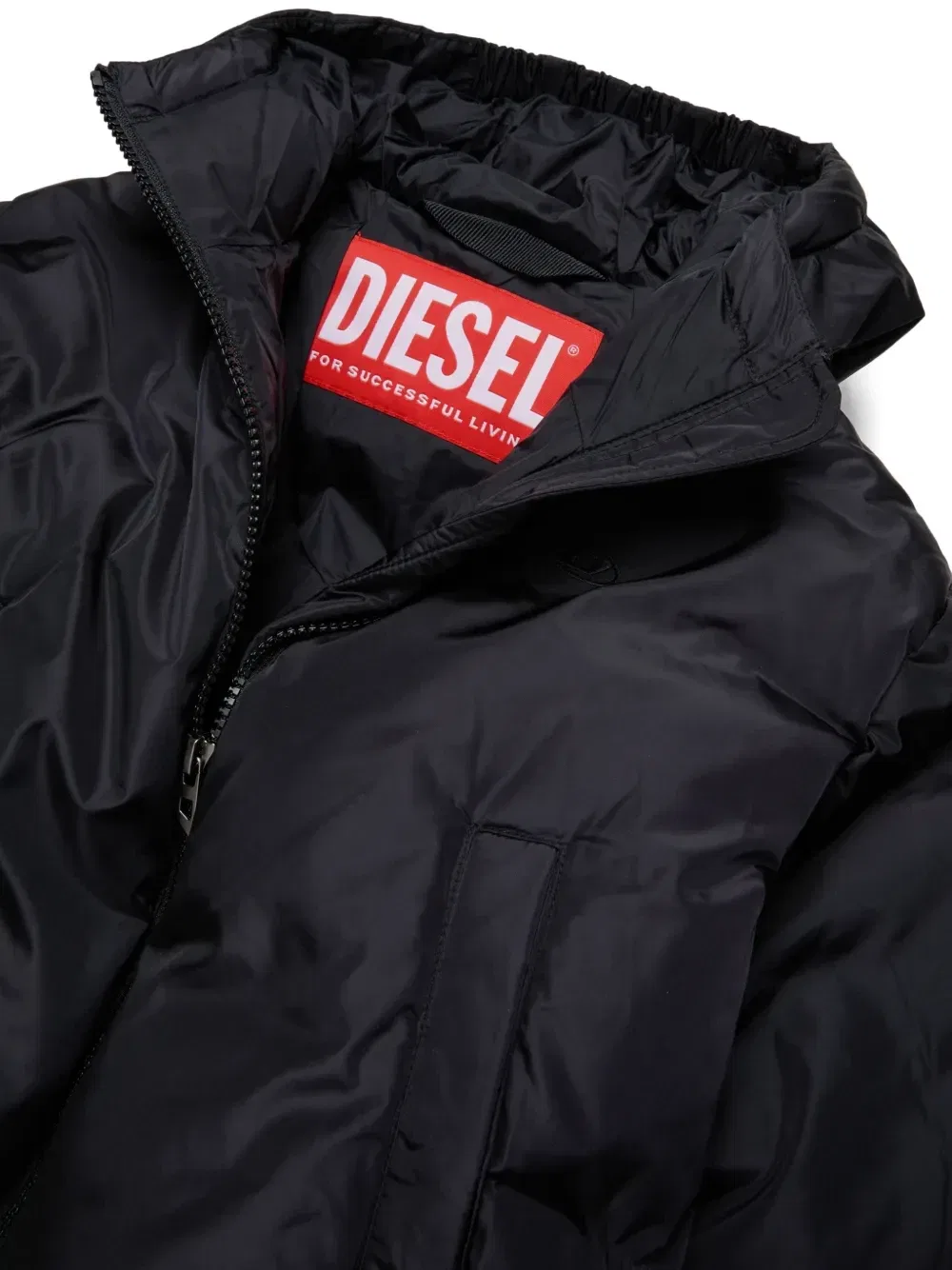 Пуховик с капюшоном и нашивкой-логотипом Diesel Kids, черный — фото 3