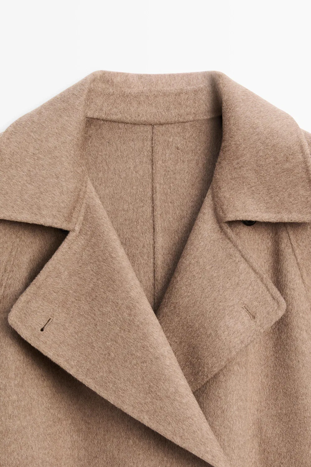 Тренч Massimo Dutti Long Wool Blend Coat , серо-коричневый — фото 4