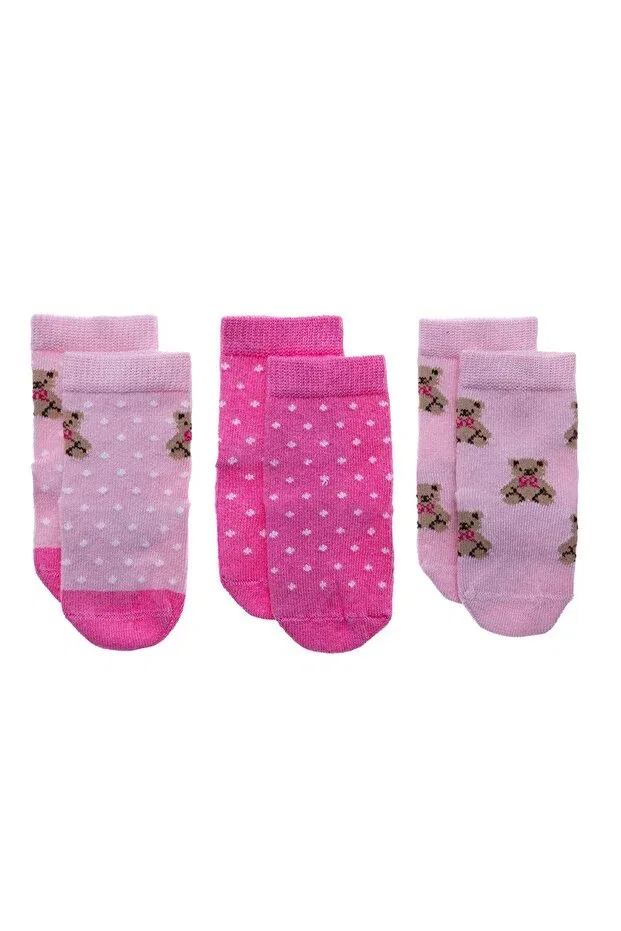 Детский комплект носков для девочек с принтом Bear Printed Ebebek Hello Baby, Pink