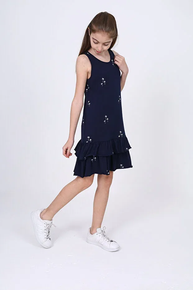 Детское платье для девочек с принтом, пальмовое дерево Toontoy, Navy Blue — фото 2