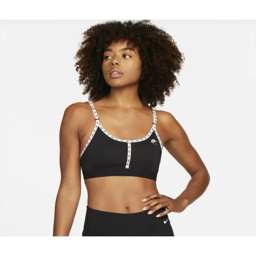 Спортивный бюстгальтер с длинным рукавом Nike Air Dri-Fit Indy Light-Support Padded Logo Tape, Черный
