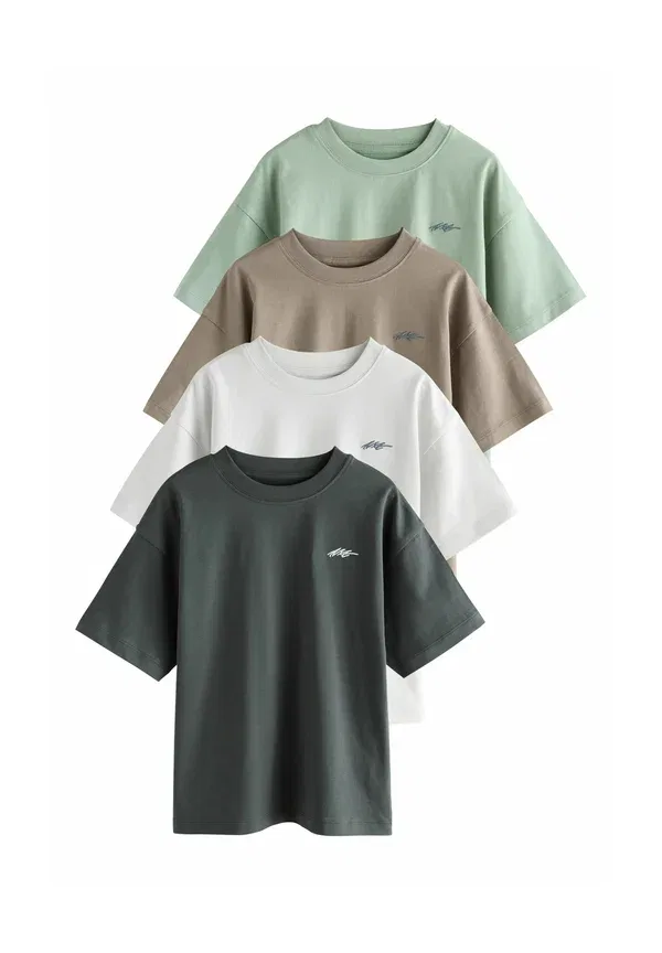 Футболки с принтом 4шт, Regular fit, Next, Light Grey, Brown, Dark Grey, Green, зеленый/коричневый/светло-серый/темно-серый