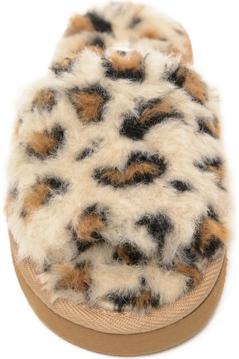 Детские сандалии слайды с мехом Lyla Minnetonka, Cream Leopard Print — фото 3