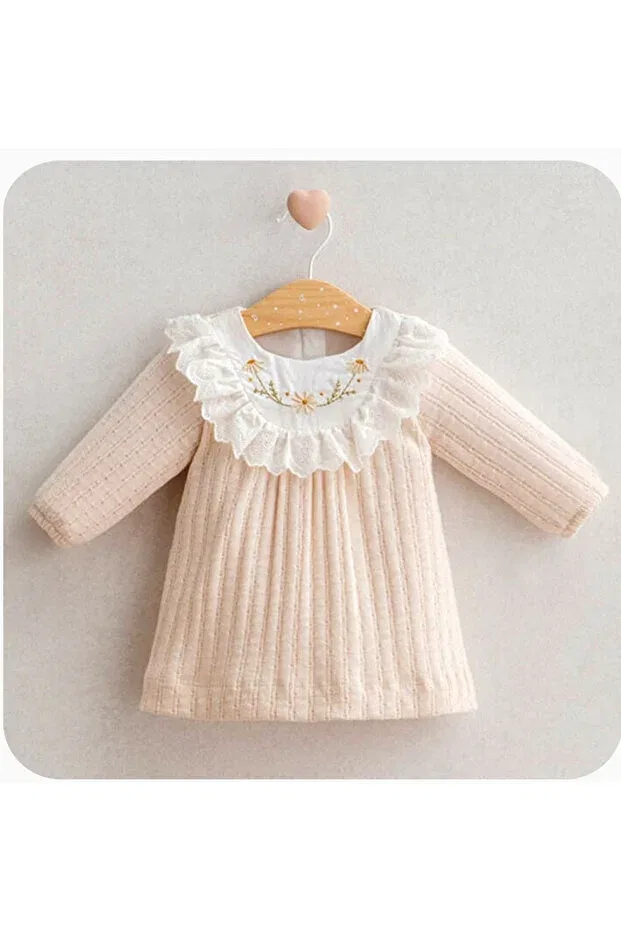 Детское платье для девочек винтажного стиля с длинным рукавом Tongs Baby, Ecru