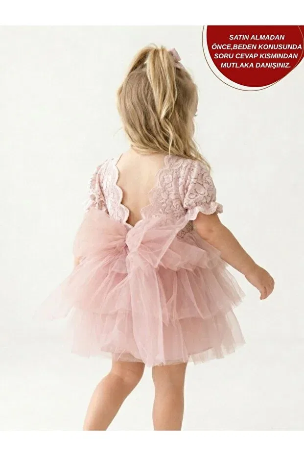 Детское платье для девочек с коротким рукавом Nell Tutulu Buckle Eid Special Occasion Aysskids, Powder