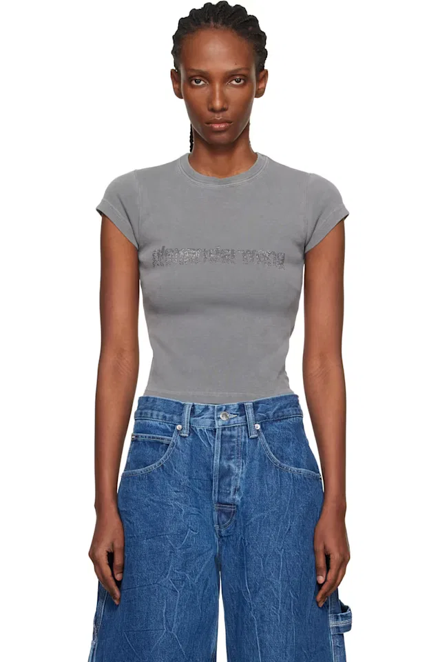 Серая хлопковая мини-футболка Crystal Logo Alexander Wang