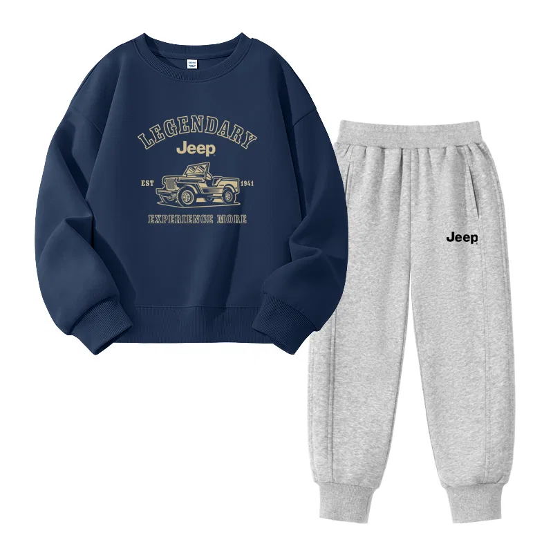 Детский спортивный комплект из футера с принтом Jeep, Navy Blue/E Jeep-Gray/E Black Logo K