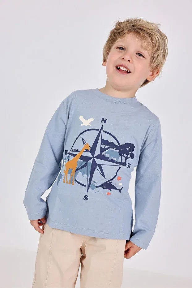 Детская футболка с принтом Compass Printed Boboli, Gray