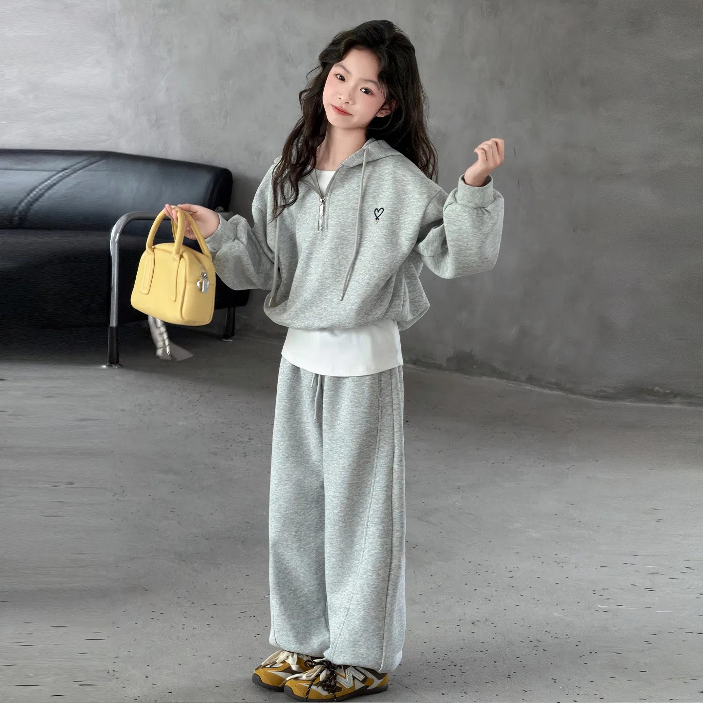 Детский спортивный комплект из футера с принтом MADALLO, Gray Top+Pants — фото 4